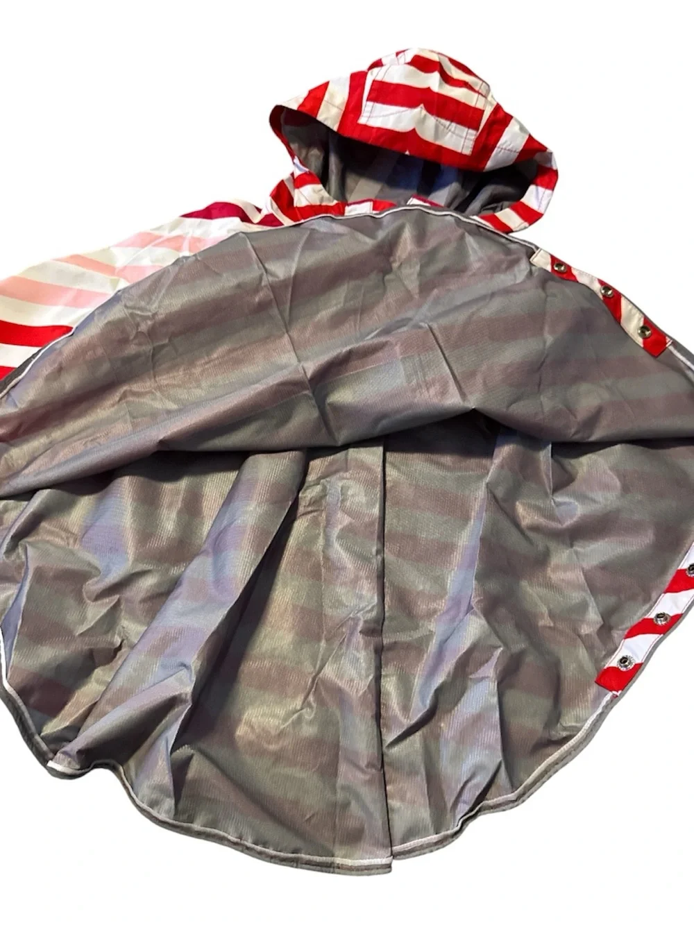 Hunter Kids Red and White Striped Hooded Rain Poncho